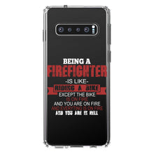 DistinctInk® Clear Shockproof Hybrid Case for Apple iPhone / Samsung Galaxy / Google Pixel - Being a Firefighter is Like Riding A Bike On Fire