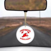 DistinctInk® Hanging Ceramic Christmas Tree Ornament with Gold String - Great Gift / Present - 2 3/4 inch Diameter - Firefighter - Always Ready