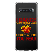 DistinctInk® Clear Shockproof Hybrid Case for Apple iPhone / Samsung Galaxy / Google Pixel - Firefighter - I Dance Where the Devil Walks
