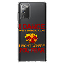 DistinctInk® Clear Shockproof Hybrid Case for Apple iPhone / Samsung Galaxy / Google Pixel - Firefighter - I Dance Where the Devil Walks