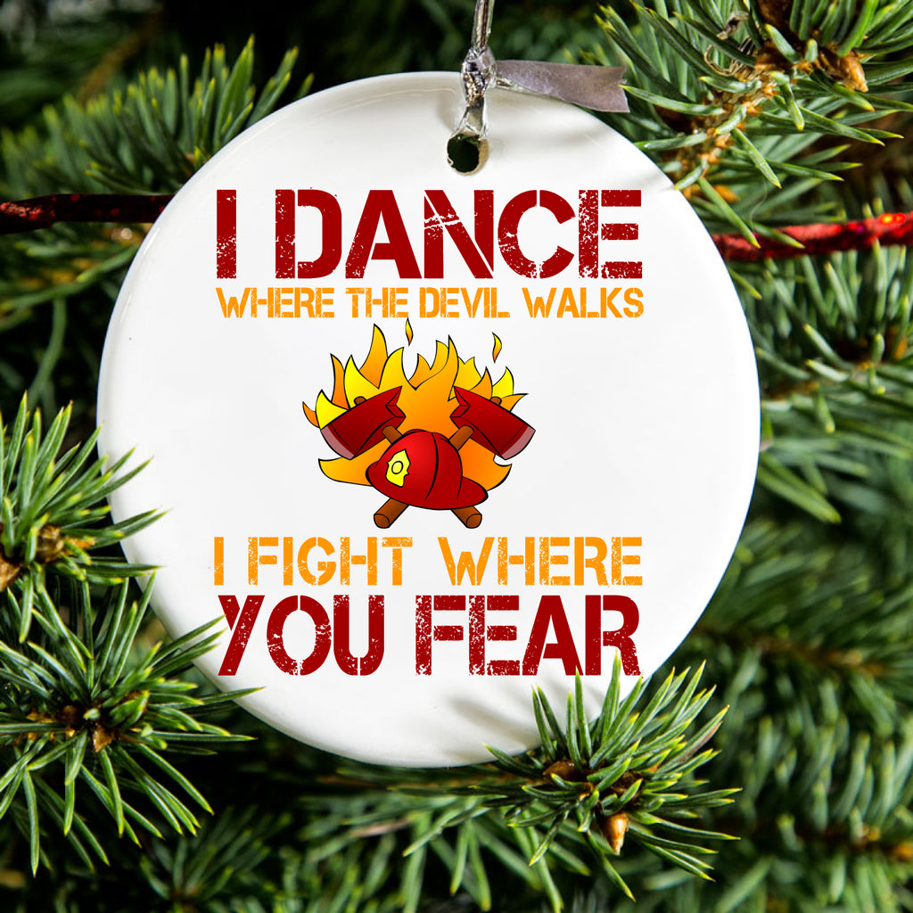 I Dance Where the Devil Walks Ceramic Ornament, view 2