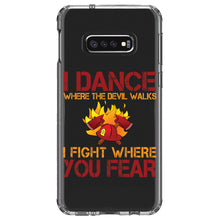 DistinctInk® Clear Shockproof Hybrid Case for Apple iPhone / Samsung Galaxy / Google Pixel - Firefighter - I Dance Where the Devil Walks