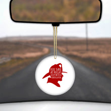 DistinctInk® Hanging Ceramic Christmas Tree Ornament with Gold String - Great Gift / Present - 2 3/4 inch Diameter - Feel Safe at Night Sleep with a Firefighter