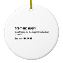 DistinctInk® Hanging Ceramic Christmas Tree Ornament with Gold String - Great Gift / Present - 2 3/4 inch Diameter - Fireman Definition Profession for Toughest