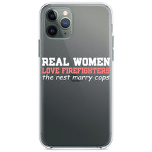 DistinctInk® Clear Shockproof Hybrid Case for Apple iPhone / Samsung Galaxy / Google Pixel - Real Women Love Firefighters Not Cops