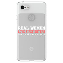 DistinctInk® Clear Shockproof Hybrid Case for Apple iPhone / Samsung Galaxy / Google Pixel - Real Women Love Firefighters Not Cops
