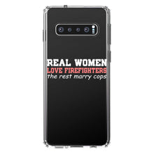DistinctInk® Clear Shockproof Hybrid Case for Apple iPhone / Samsung Galaxy / Google Pixel - Real Women Love Firefighters Not Cops