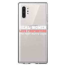DistinctInk® Clear Shockproof Hybrid Case for Apple iPhone / Samsung Galaxy / Google Pixel - Real Women Love Firefighters Not Cops