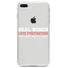 DistinctInk® Clear Shockproof Hybrid Case for Apple iPhone / Samsung Galaxy / Google Pixel - Real Women Love Firefighters Not Cops