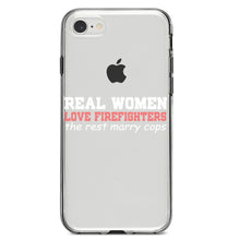 DistinctInk® Clear Shockproof Hybrid Case for Apple iPhone / Samsung Galaxy / Google Pixel - Real Women Love Firefighters Not Cops