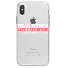 DistinctInk® Clear Shockproof Hybrid Case for Apple iPhone / Samsung Galaxy / Google Pixel - Real Women Love Firefighters Not Cops