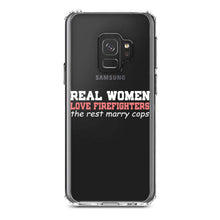 DistinctInk® Clear Shockproof Hybrid Case for Apple iPhone / Samsung Galaxy / Google Pixel - Real Women Love Firefighters Not Cops