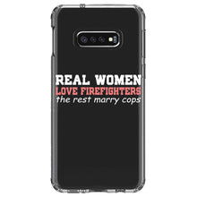 DistinctInk® Clear Shockproof Hybrid Case for Apple iPhone / Samsung Galaxy / Google Pixel - Real Women Love Firefighters Not Cops