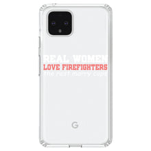DistinctInk® Clear Shockproof Hybrid Case for Apple iPhone / Samsung Galaxy / Google Pixel - Real Women Love Firefighters Not Cops