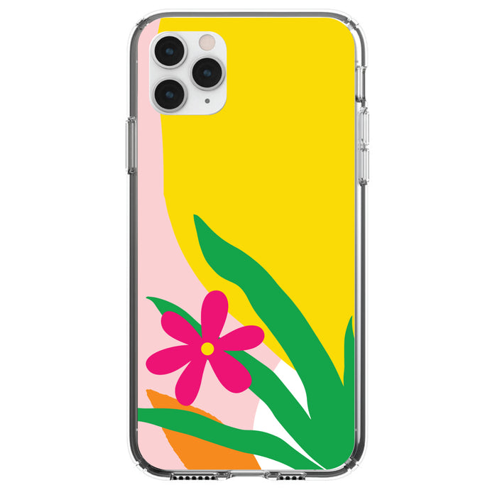 DistinctInk® Clear Shockproof Hybrid Case for Apple iPhone / Samsung Galaxy / Google Pixel - Summer Vibes Bold Flower Pink Green Yellow
