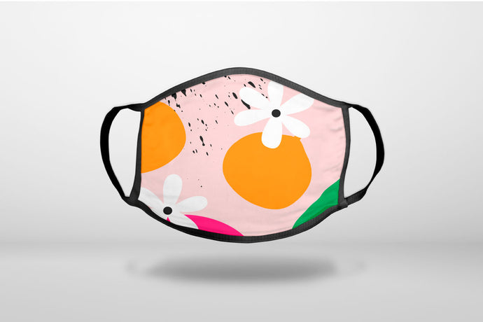Summer Vibes Bold Flower Pink White Orange - 3-Ply Reusable Soft Face Mask Covering, Unisex, Cotton Inner Layer