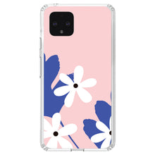 DistinctInk® Clear Shockproof Hybrid Case for Apple iPhone / Samsung Galaxy / Google Pixel - Summer Vibes Bold Flower Pink White Blue