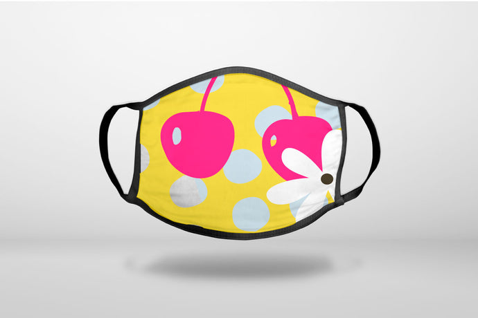 Summer Vibes Bold Flower Chery Pink Yellow - 3-Ply Reusable Soft Face Mask Covering, Unisex, Cotton Inner Layer