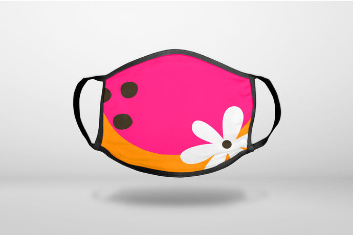 Summer Vibes Bold Flower Orange Pink Yellow - 3-Ply Reusable Soft Face Mask Covering, Unisex, Cotton Inner Layer