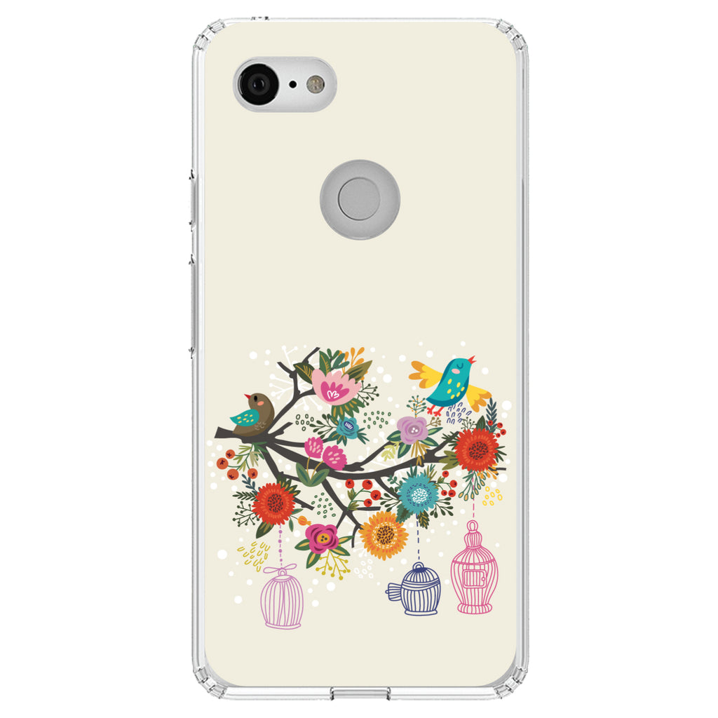 Spring Collection, Floral Birds Teal Red Clear Shockproof iPhone Case, view 22