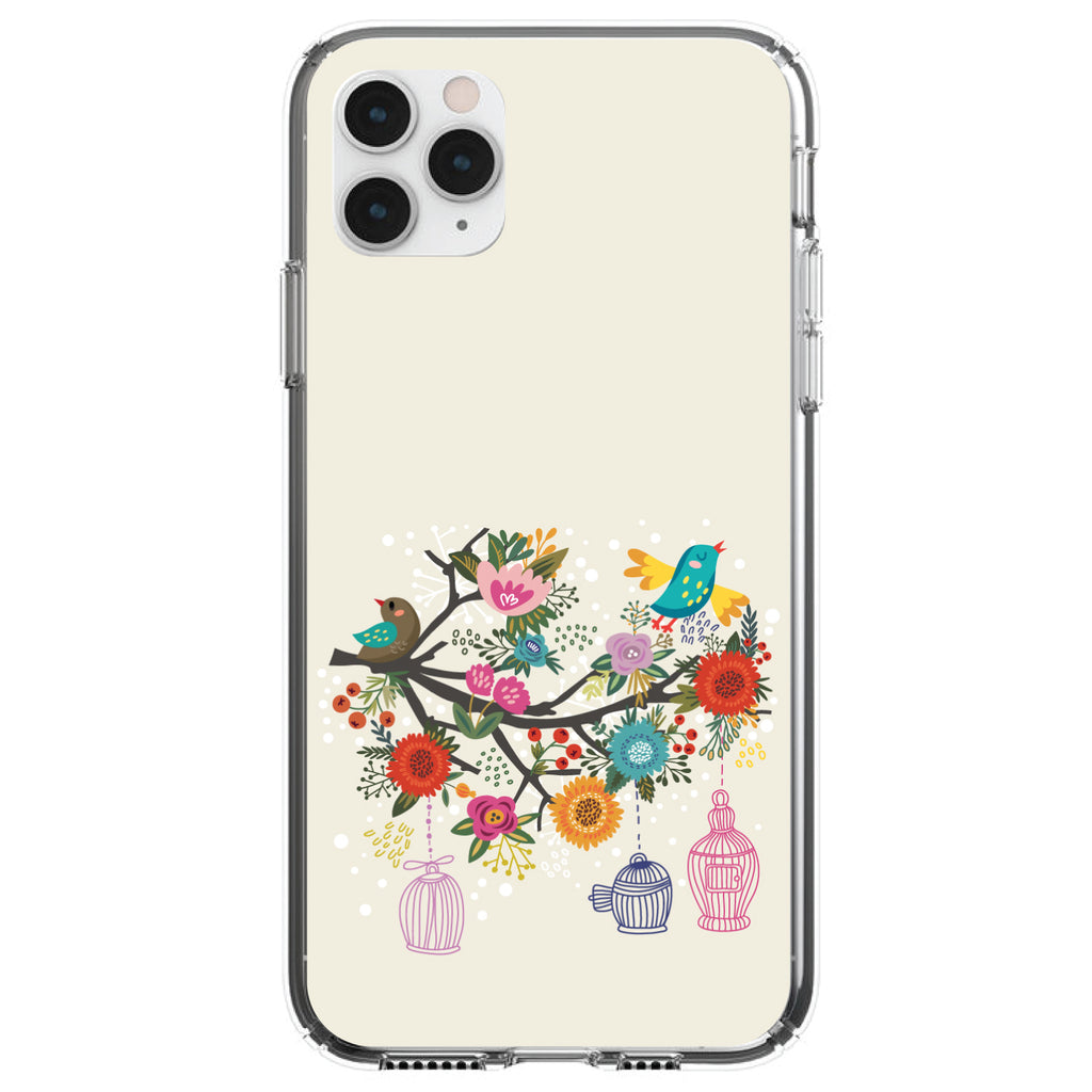 Spring Collection, Floral Birds Teal Red Clear Shockproof iPhone Case
