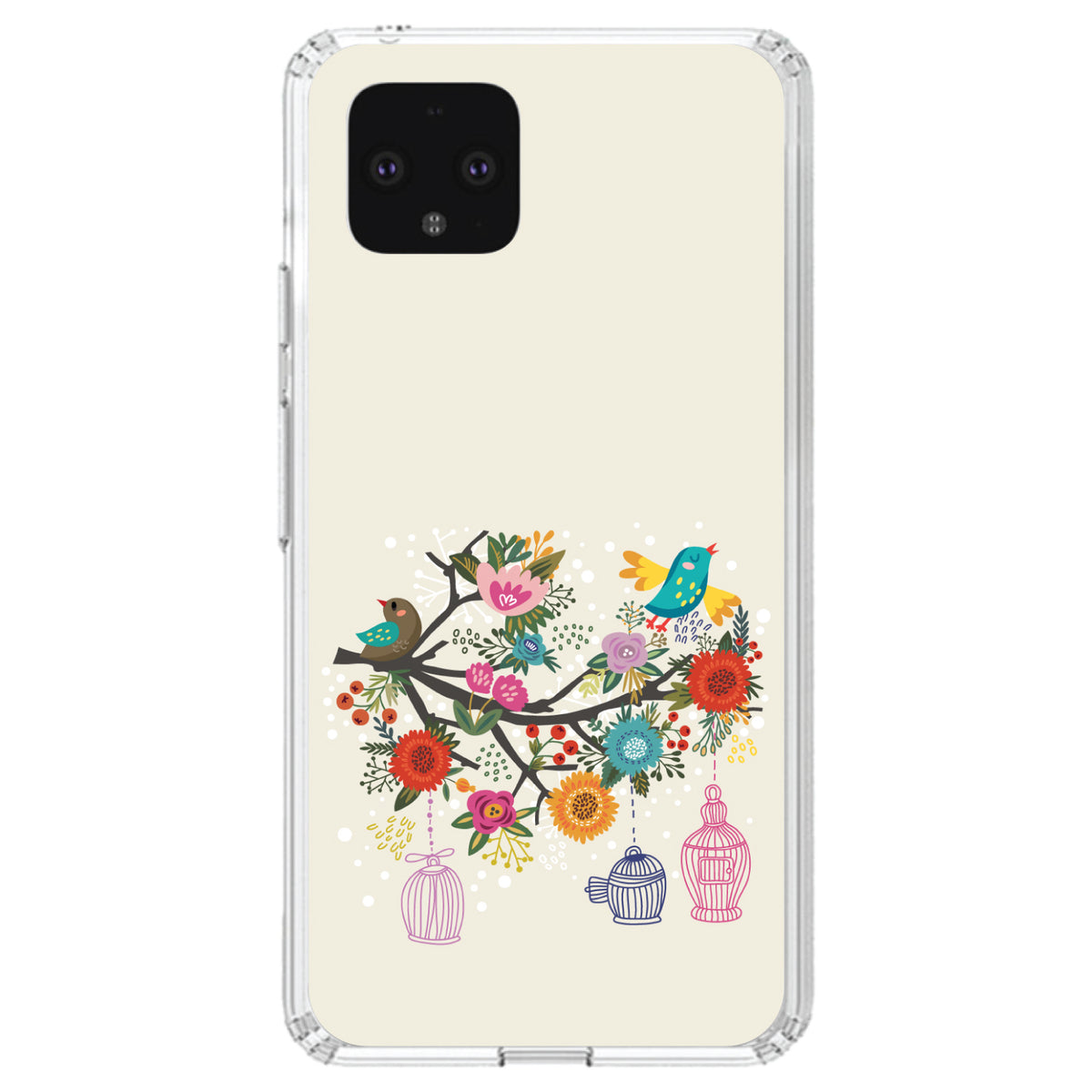 Spring Collection, Floral Birds Teal Red Clear Shockproof iPhone Case, view 24