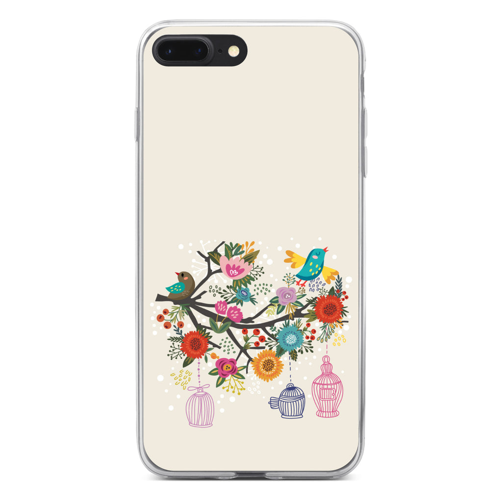 Spring Collection, Floral Birds Teal Red Clear Shockproof iPhone Case, view 6