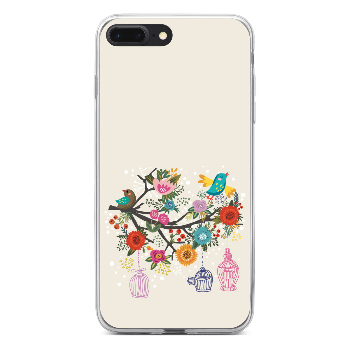 Spring Collection, Floral Birds Teal Red Clear Shockproof iPhone Case, view 6