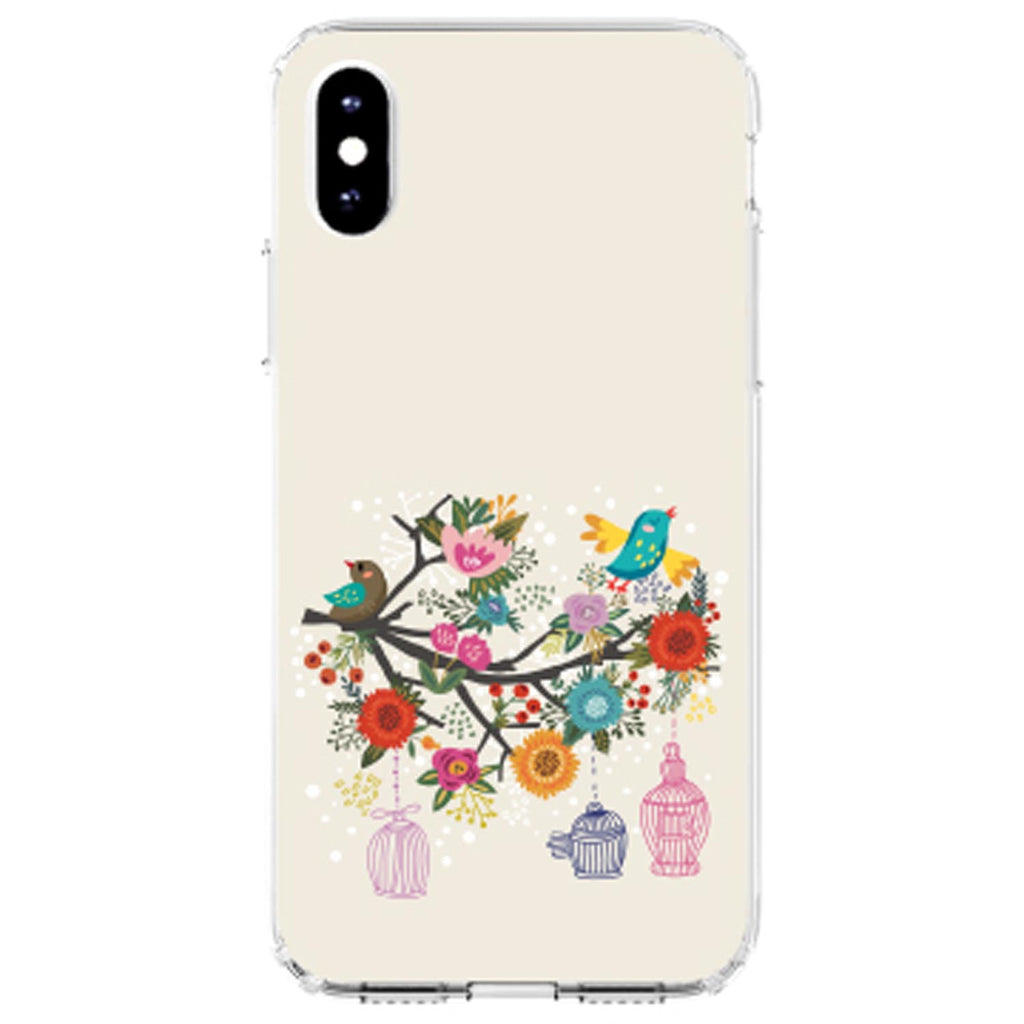 Spring Collection, Floral Birds Teal Red Clear Shockproof iPhone Case, view 2