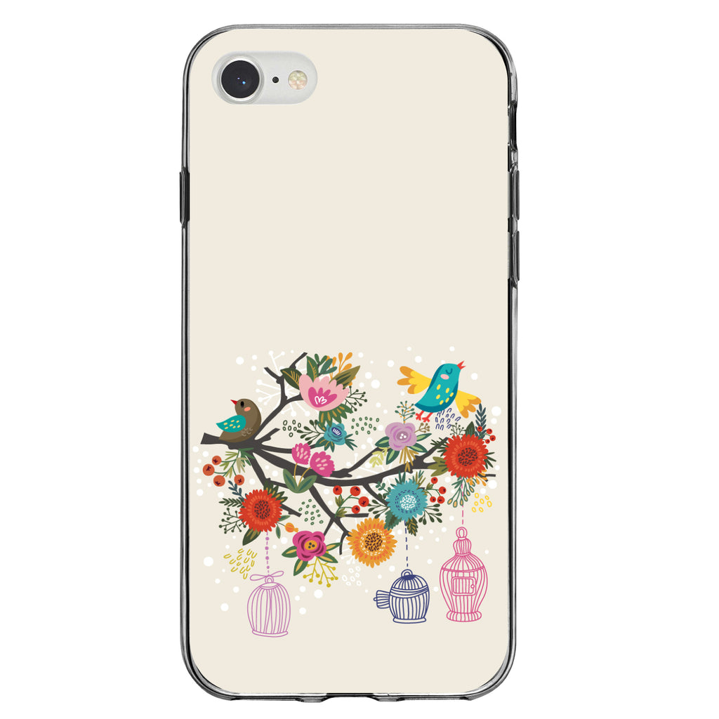 Spring Collection, Floral Birds Teal Red Clear Shockproof iPhone Case, view 5