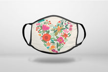 Spring Collection - Floral Heart Green Red - 3-Ply Reusable Soft Face Mask Covering, Unisex, Cotton Inner Layer