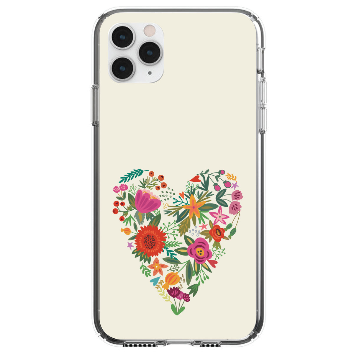 Spring Collection, Floral Heart Green Red Clear Shockproof iPhone Case