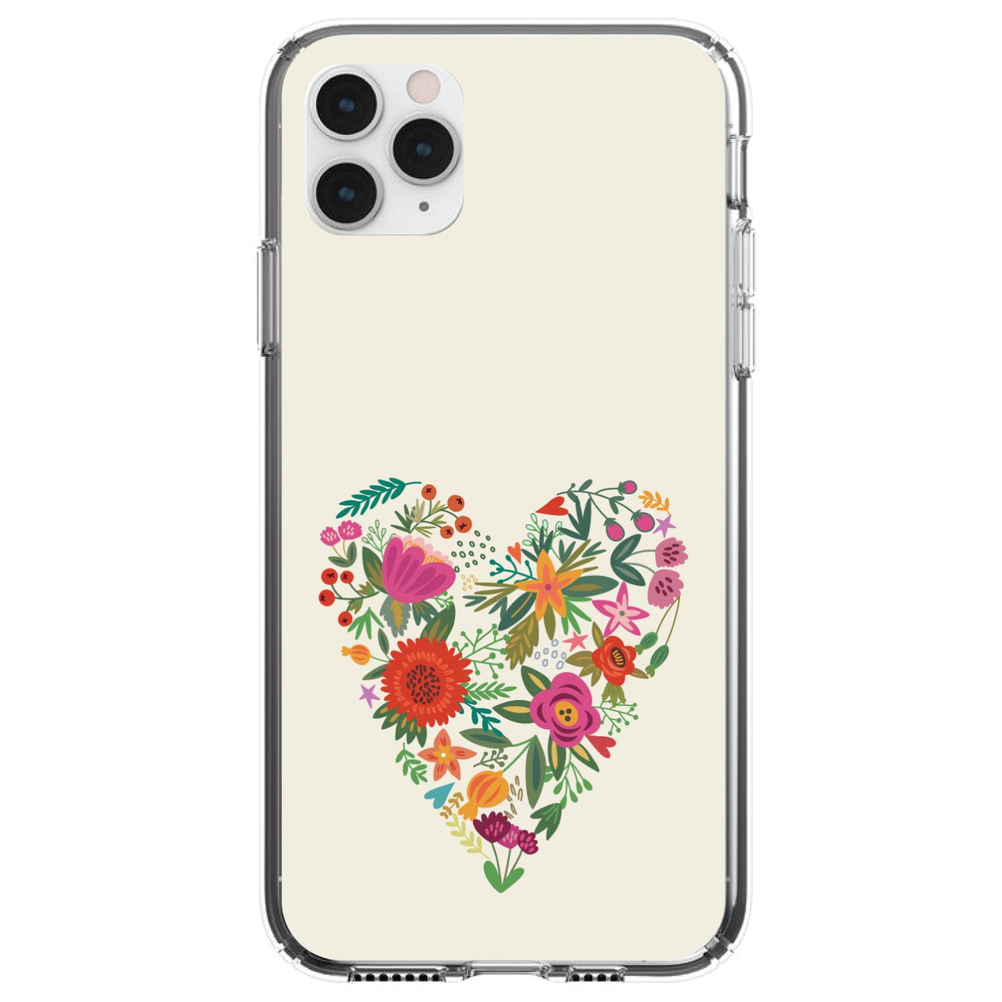 DistinctInk® Clear Shockproof Hybrid Case for Apple iPhone / Samsung Galaxy / Google Pixel - Spring Collection - Floral Heart Green Red