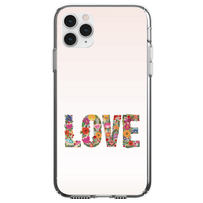 DistinctInk® Clear Shockproof Hybrid Case for Apple iPhone / Samsung Galaxy / Google Pixel - Spring Collection - Floral LOVE Flowers