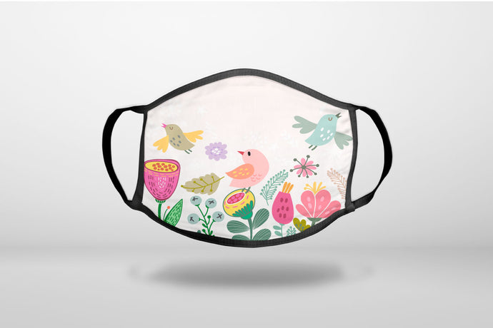 Spring Collection - Flowers and Birds - 3-Ply Reusable Soft Face Mask Covering, Unisex, Cotton Inner Layer