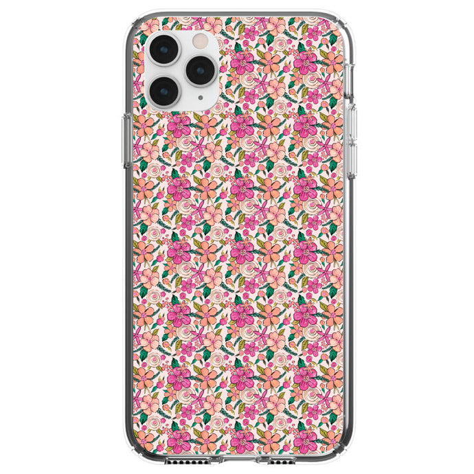 DistinctInk® Clear Shockproof Hybrid Case for Apple iPhone / Samsung Galaxy / Google Pixel - Preppy Pattern - Pink Flowers Floral