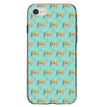 DistinctInk® Clear Shockproof Hybrid Case for Apple iPhone / Samsung Galaxy / Google Pixel - Preppy Pattern - Camels on Teal Background