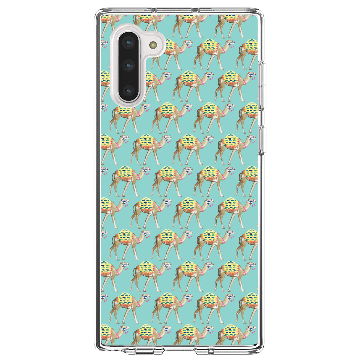 Preppy Pattern, Camels on Teal Background Clear Shockproof iPhone Case, view 9