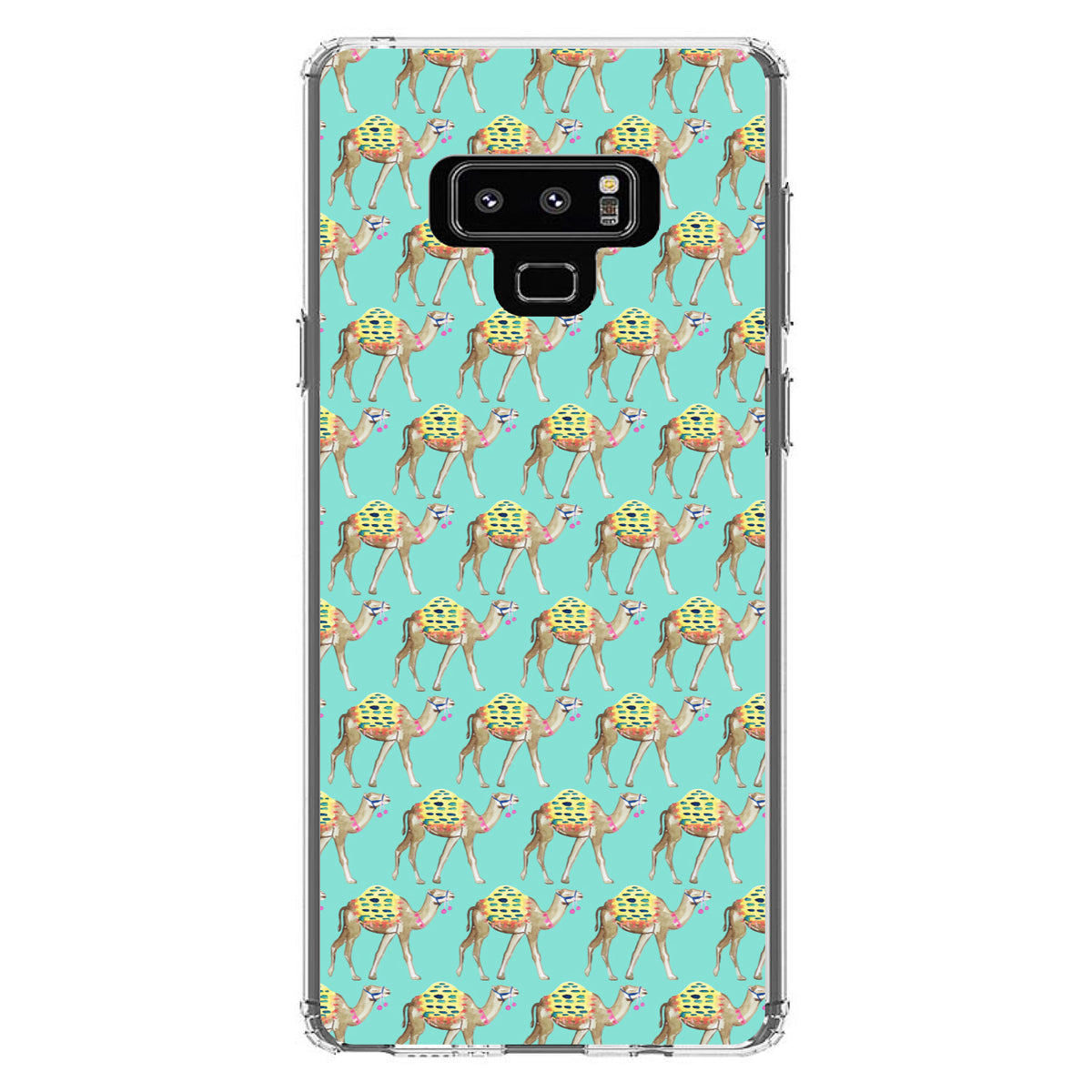 Preppy Pattern, Camels on Teal Background Clear Shockproof iPhone Case, view 11