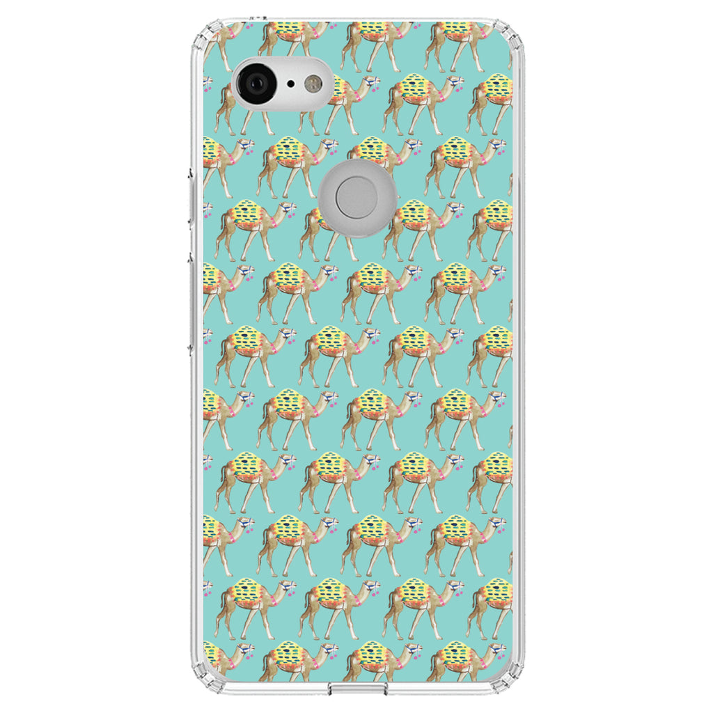 Preppy Pattern, Camels on Teal Background Clear Shockproof iPhone Case, view 21