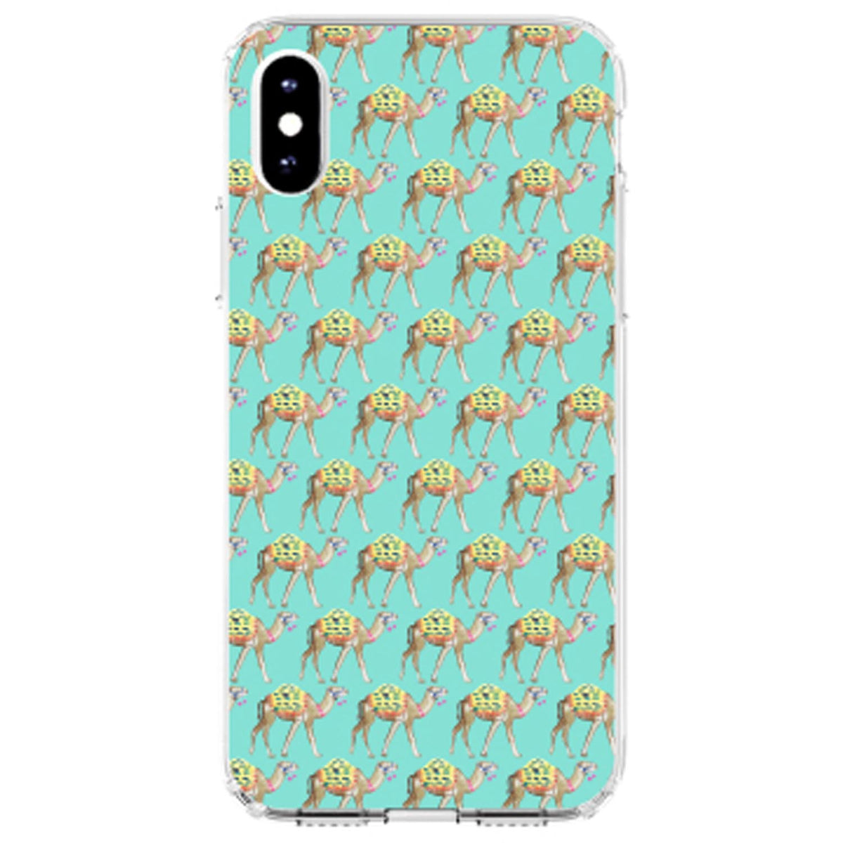 Preppy Pattern, Camels on Teal Background Clear Shockproof iPhone Case, view 4