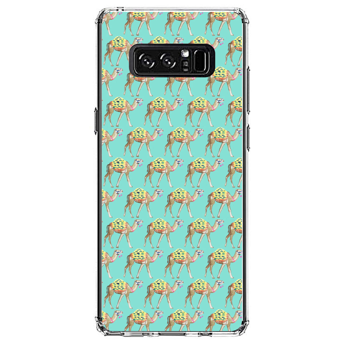 Preppy Pattern, Camels on Teal Background Clear Shockproof iPhone Case, view 12