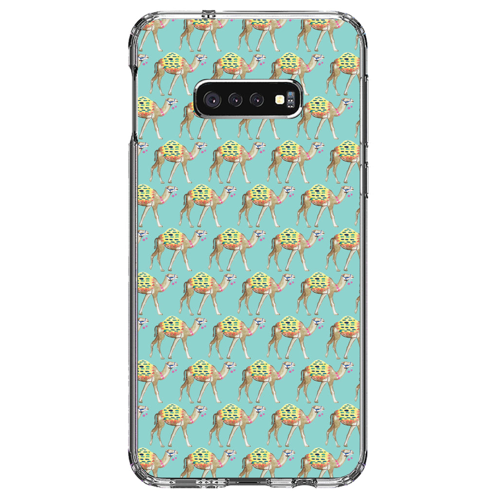Preppy Pattern, Camels on Teal Background Clear Shockproof iPhone Case, view 18