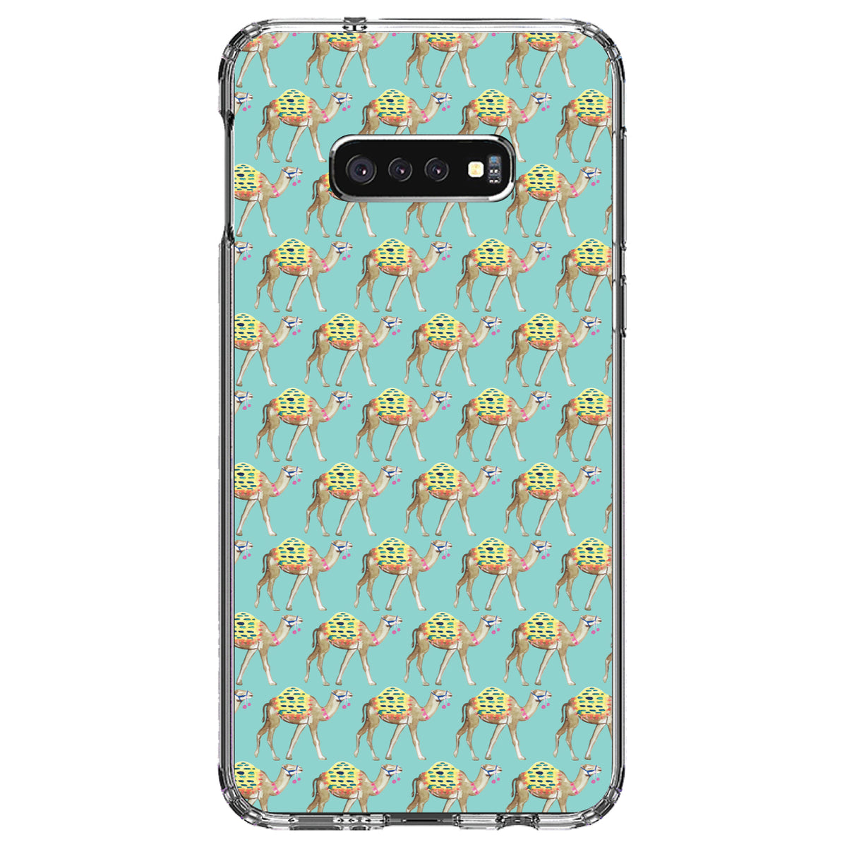 Preppy Pattern, Camels on Teal Background Clear Shockproof iPhone Case, view 18