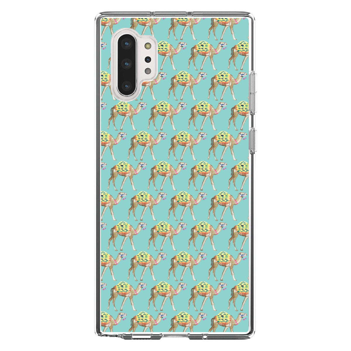 Preppy Pattern, Camels on Teal Background Clear Shockproof iPhone Case, view 10