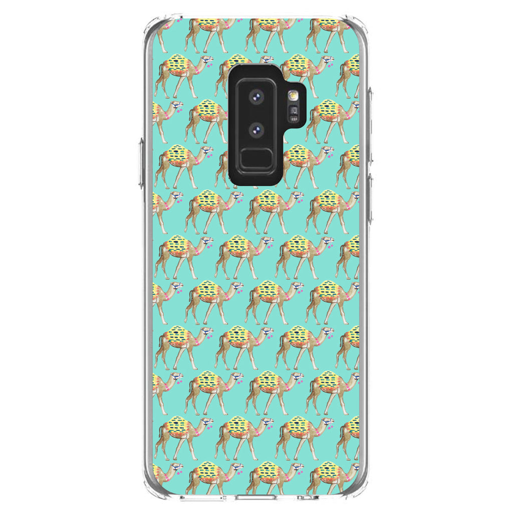 Preppy Pattern, Camels on Teal Background Clear Shockproof iPhone Case, view 20