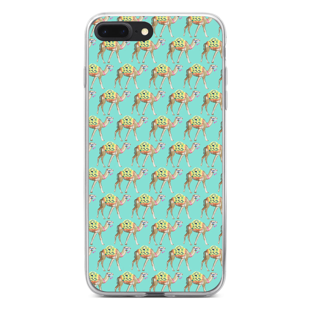 Preppy Pattern, Camels on Teal Background Clear Shockproof iPhone Case, view 6