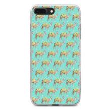 DistinctInk® Clear Shockproof Hybrid Case for Apple iPhone / Samsung Galaxy / Google Pixel - Preppy Pattern - Camels on Teal Background