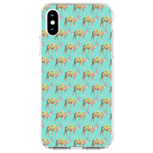 DistinctInk® Clear Shockproof Hybrid Case for Apple iPhone / Samsung Galaxy / Google Pixel - Preppy Pattern - Camels on Teal Background