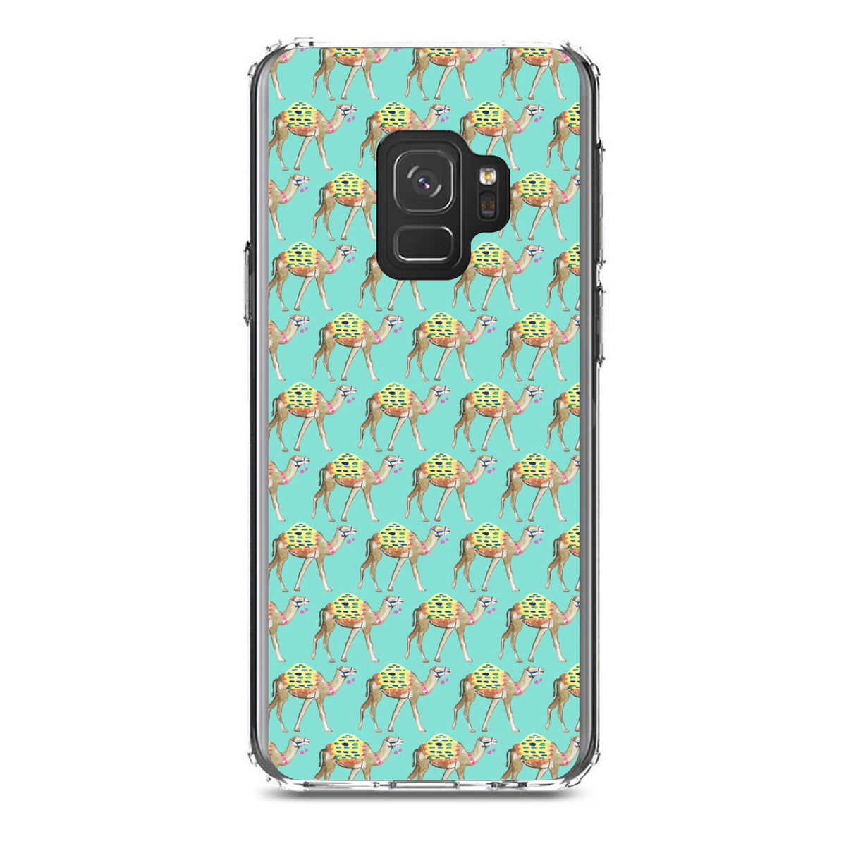 Preppy Pattern, Camels on Teal Background Clear Shockproof iPhone Case, view 19
